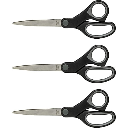 Sparco Straight Scissors w/Rubber Grip Handle - 8" Overall Length - Straight - Stainless Steel - Bla