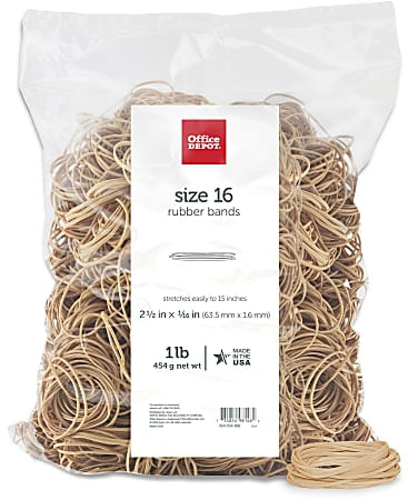 Office Depot® Brand Rubber Bands, #16, 2-1/2" x 1/16", Crepe, 1-Lb Bag