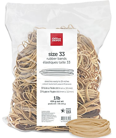 Office Depot® Brand Rubber Bands, #33, 3-1/2" x 1/8", Crepe, 1-Lb Bag