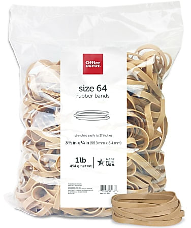 Office Depot® Brand Rubber Bands, #64, 3-1/2" x 1/4", Crepe, 1-Lb Bag