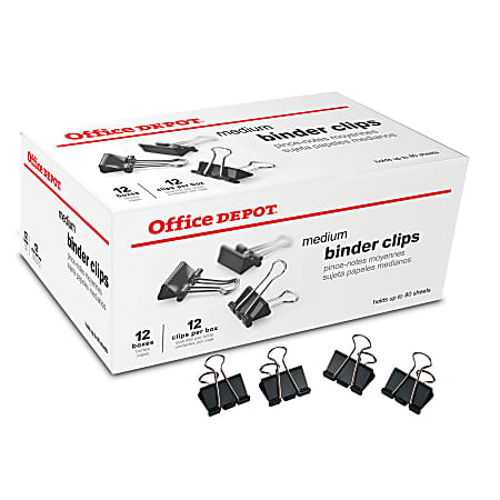 Office Depot® Brand Binder Clips, Medium, 1-1/4" Wide, 5/8" Capacity, Black, Pack Of 144 (12 Boxes O