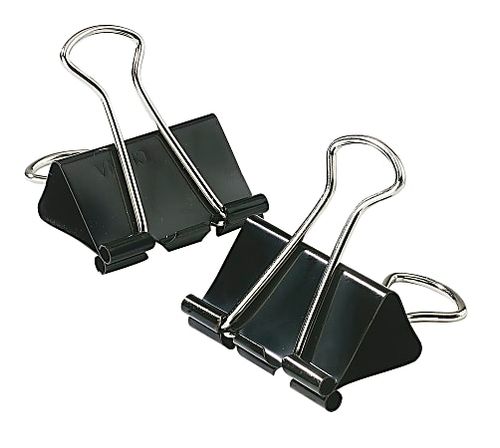 Office Depot® Brand Binder Clips, Small, 3/4" Wide, 3/8" Capacity, Black, 12 Clips Per Box, Pack Of